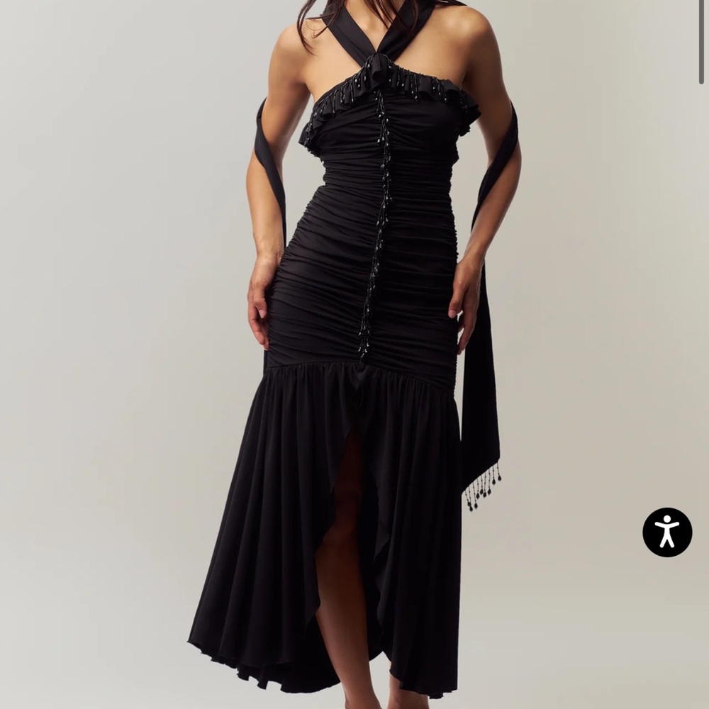 Danielle Guizio black empress wrap around gown dress